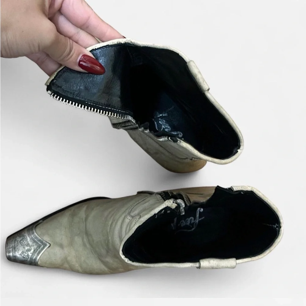 Free People ash white. Silver metal tip toe booties. 2 1/4 heel. Side zipper. - Picture 6 of 8